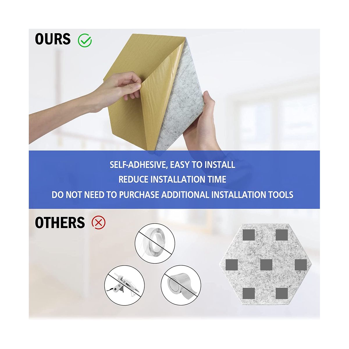 Sound Proof Panels Hexagon Self-Adhesive,12 Pcs Acoustic