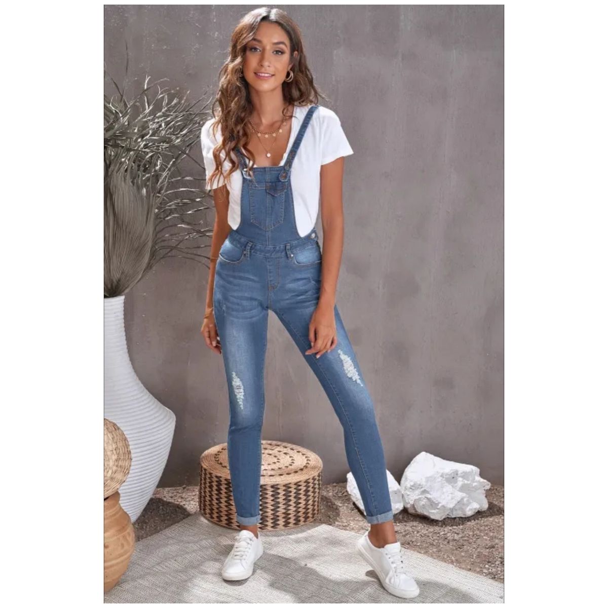 Mfed Light Blue Distressed Skinny Denim Overall