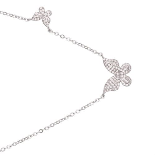 Ladies Double Butterfly Pendant Necklace - Silver
