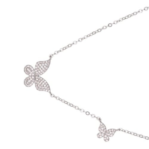 Ladies Double Butterfly Pendant Necklace - Silver