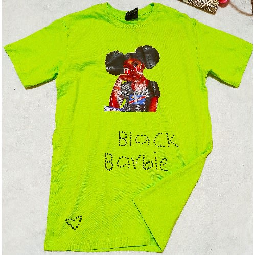 Printed T-shirt And Rhine Stone Design - Lemon Green