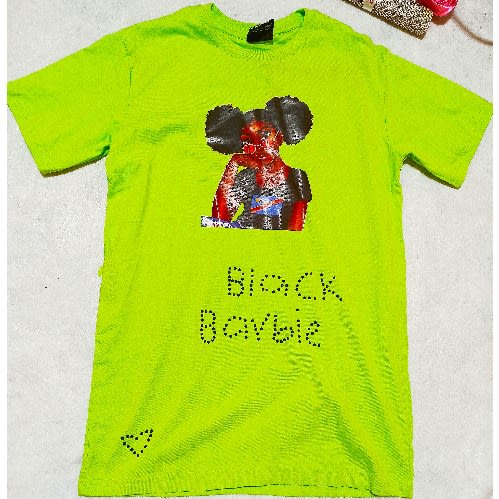Printed T-shirt And Rhine Stone Design - Lemon Green