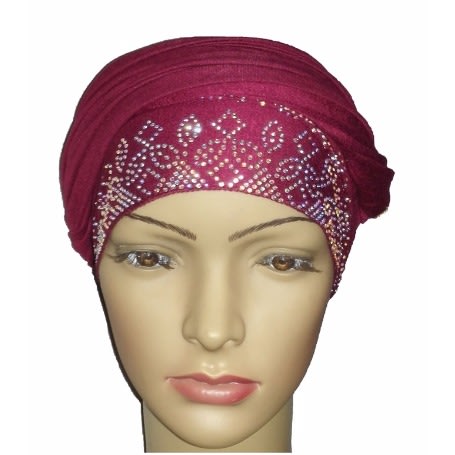 Silky Soft Regal Front Studded Turban with Sienna Studs - Burgundy