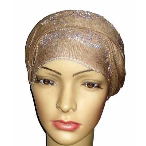 Silky Soft Regal Front Studded Turban with Bajan Wave Design - Desert Brown