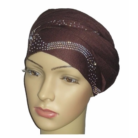 Silky Soft Regal Front Studded Turban with Centric Print - Coffee Brown