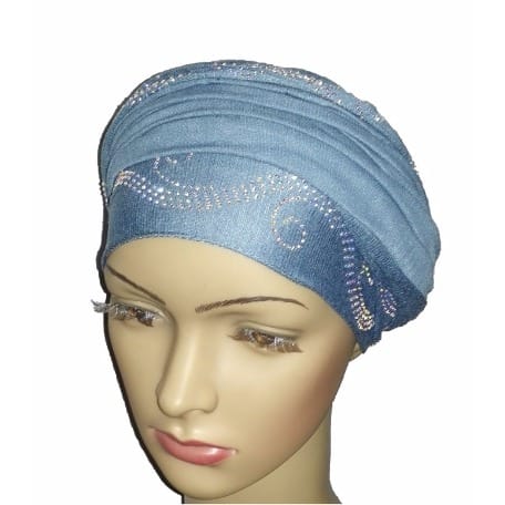Regal Front Studded Turban with Wave Design - Baby Blue