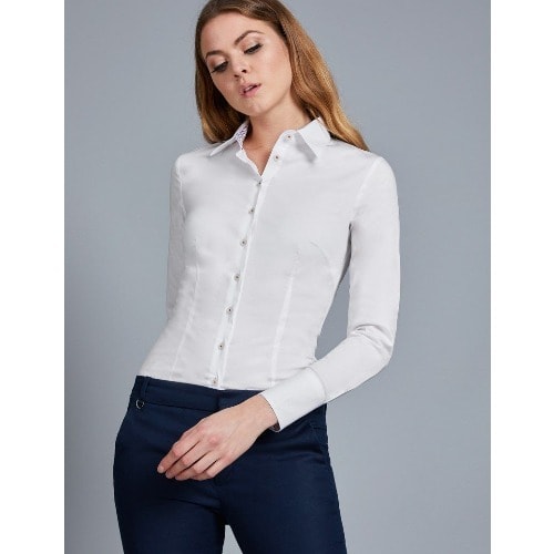 Women's White Poplin Fitted Shirt With Floral Contrast