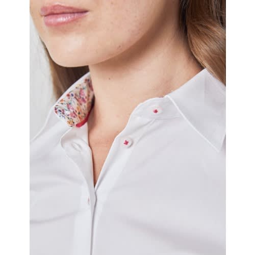 Women's White Poplin Fitted Shirt With Floral Contrast