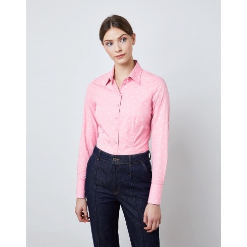 Women's Dobby Spots Fitted Shirt - Light Pink & White