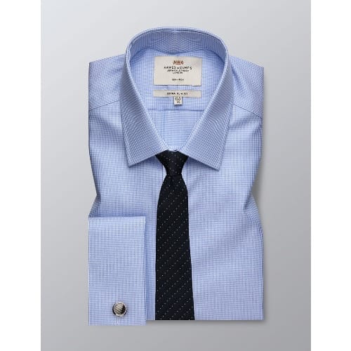 Men's Formal Navy & White Fabric Interest Dobby Fitted Slim Shirt - Double Cuff