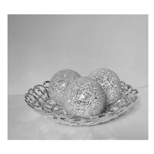 Centre Table Decorative Silver Bowl And 3 Silver Balls