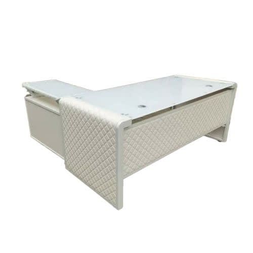 1.6m White Glass Executive Office Table With Extension