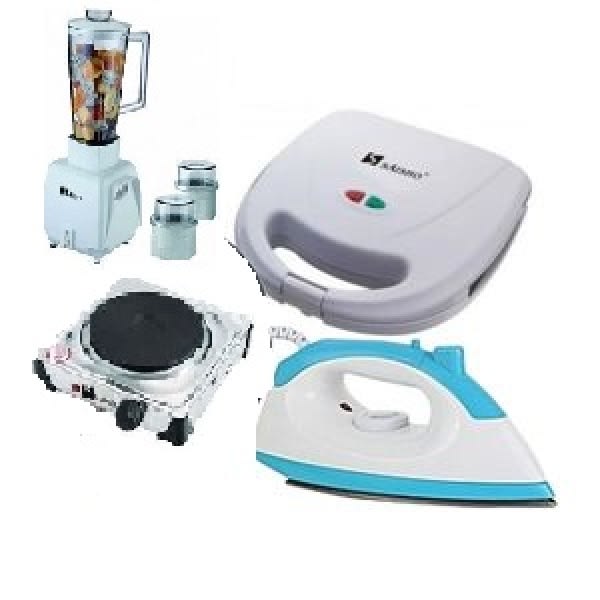 Bundle (blender 3 In 1 + Non-stick 2 Slice Sandwich Maker/toaster + Electric Hot Plate + Dry Iron)