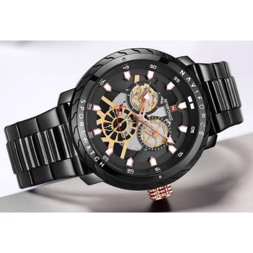 Stainless Steel Chronograph Men's Wrist Watch - Black