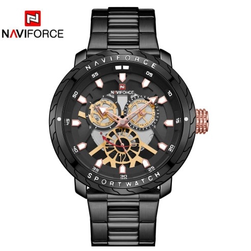Stainless Steel Chronograph Men's Wrist Watch - Black