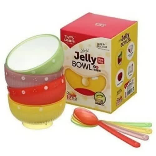 Jelly Bowls With Plastic Spoons - Multicolor - 4 Pieces