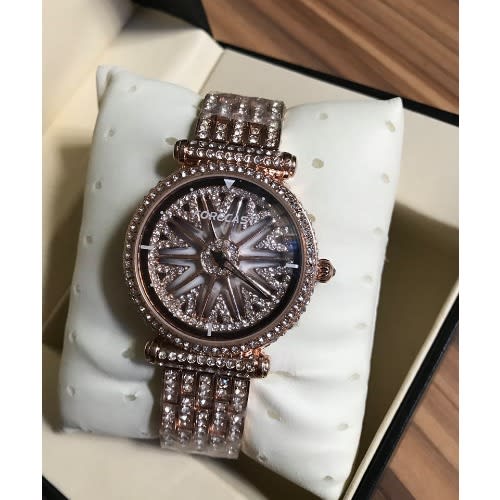 Iced Stones Luxury Rose Gold Spinning Wrist Watch