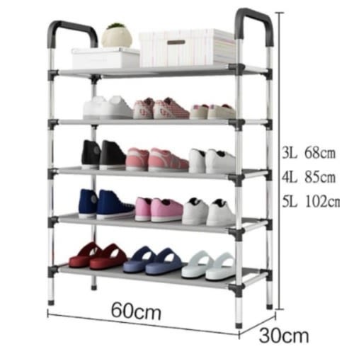 Shoe Rack - Black & Silver - 5 Layers
