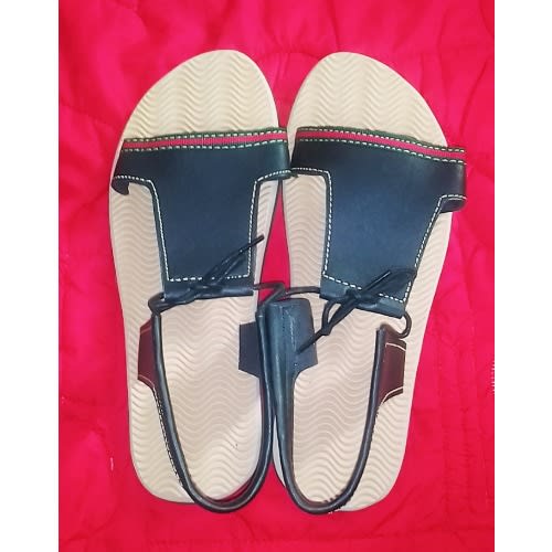 Men's Flat Sandals With Lace - Black
