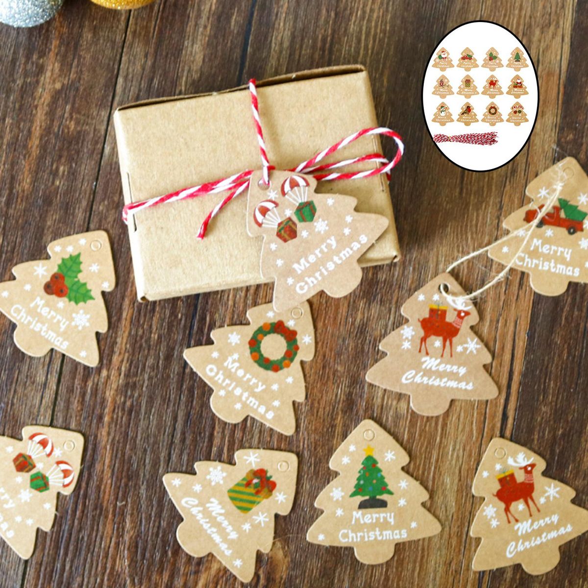 Christmas Kraft Paper Tags Party Supplies Tags DIY Xmas 98 PCS B