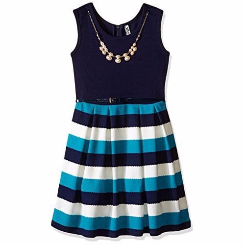 Beautees Skater Dress - Solid Top & Striped Bottom