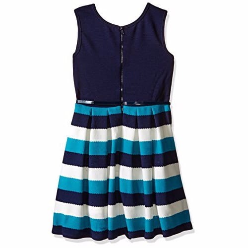 Beautees Skater Dress - Solid Top & Striped Bottom