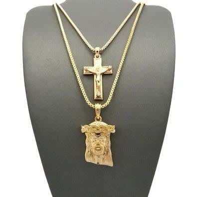 Angel Piece & Cuban Jesus Link Chain Set