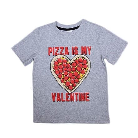 Pizza Is My Valentine Graphic T-Shirt - Grey And Red