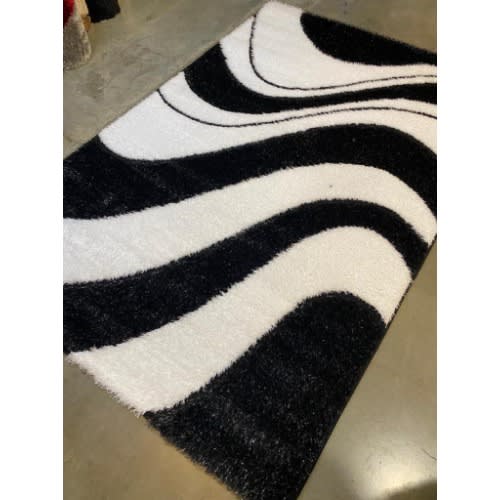 5 By 7ft Pattern Center Shaggy Rug - Multicolor - White/Black
