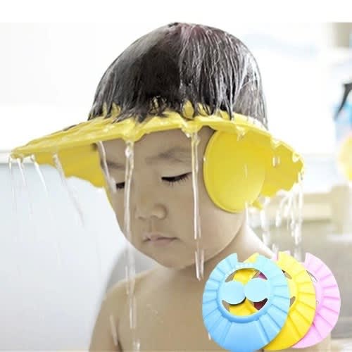 Adjustable Kids And Baby Shower Cap With Ear Cover - Yellow