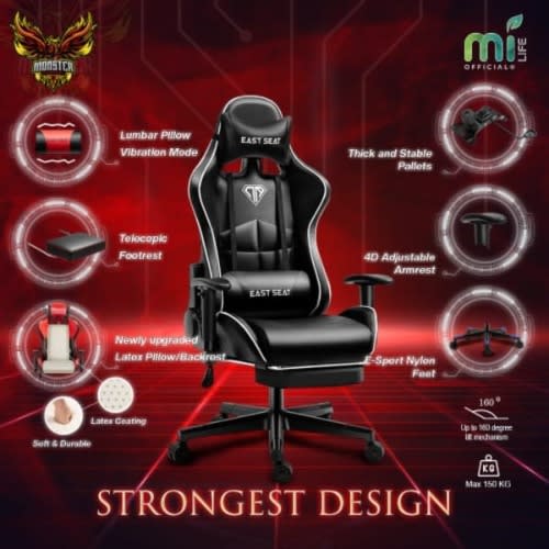 Racing Game Chair With Footrest - Black