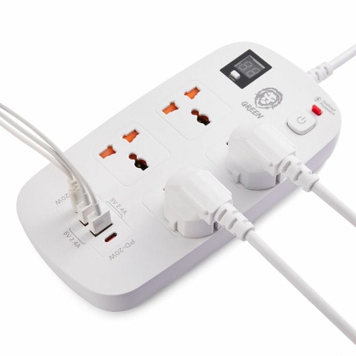Green 4 Ac 2 Usb & 2 Usb-c Pd 40w Multiport Smart Power Socket 3500w 3m