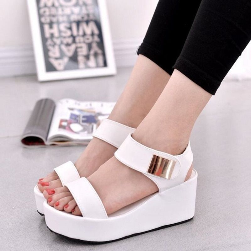 Summer Women Sandals 2022 New Woman Wedges Platform Sandals Fashion Fish Mouth Rome Sandals White Black Women Shoes