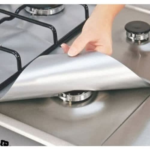 4 Pcs Non-stick Gas Range Stove Top Burner Cover Protector Liner - Silver