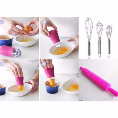 Egg Yolk Seperator with 3 Piece Whisk and Rolling Pin