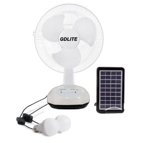 Ac/dc Rechargeable Fan With Solar Panel And 2 Bulb - 12