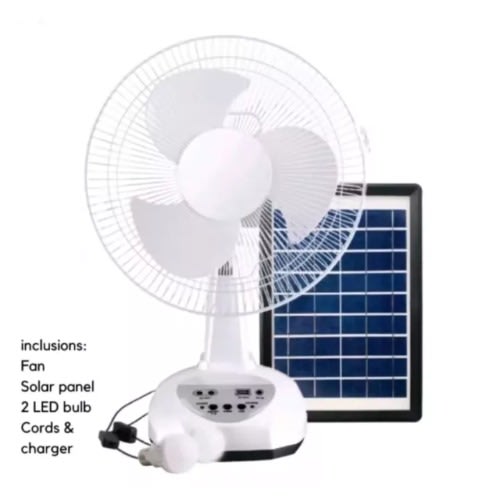 Ac/dc Rechargeable Fan With Solar Panel And 2 Bulb - 12"