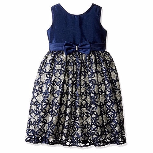 Girl's Navy Blue Lace Soutache Dress