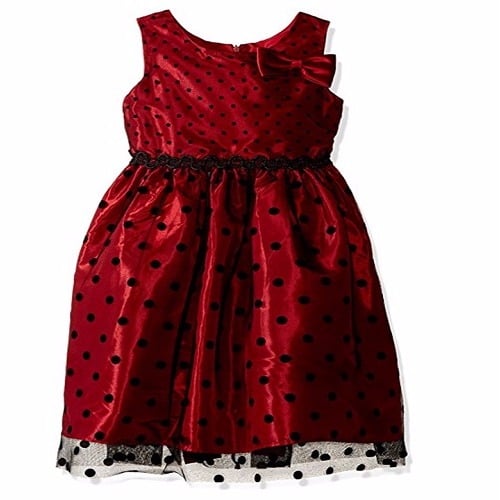 Girl's Polka Dot Red Flocked Dress