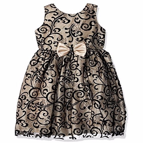 Girl's Gold Paisley Lace Flocked Dress