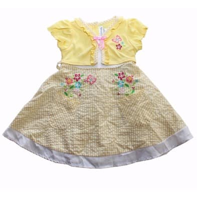 Butterfly Floral Cotton Dress - Yellow
