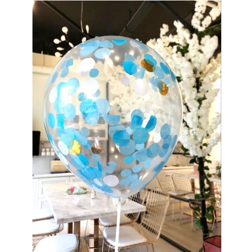 Clear Transparent Metallic Fillers/ Confetti Helium Air Latex Balloon- Pack Of 5- Blue Gold