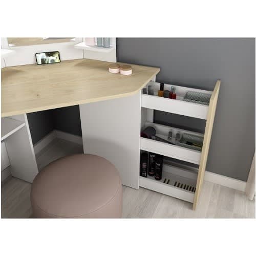 Buf Dressing Table With Mirror - Natural Oak & White