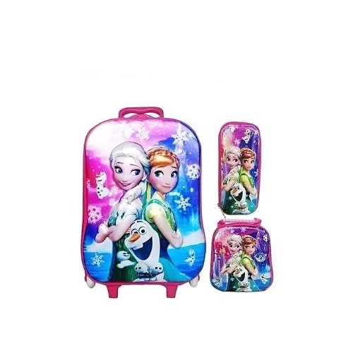 3 In 1 Frozen Character School Bag Pack Set-with Hand Luggage Cabin Trolley
