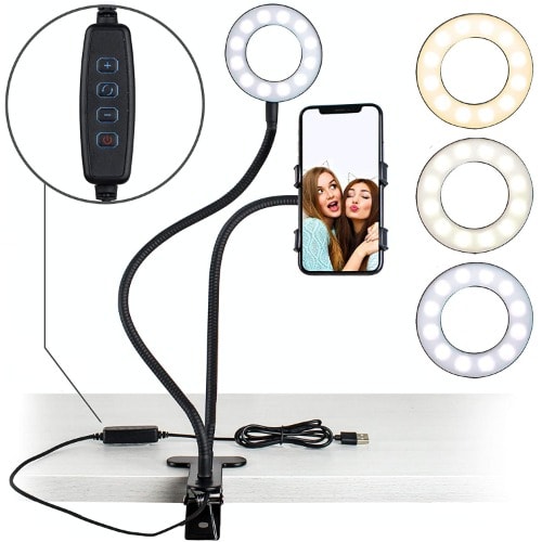 Selfie Ring Light With 24” Gooseneck Stand & Cell Phone Holder