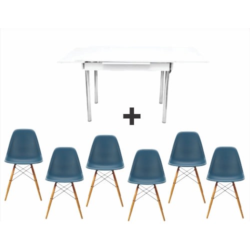 Esrum Extendable Dining Table With 6 Armless  Eames Chair