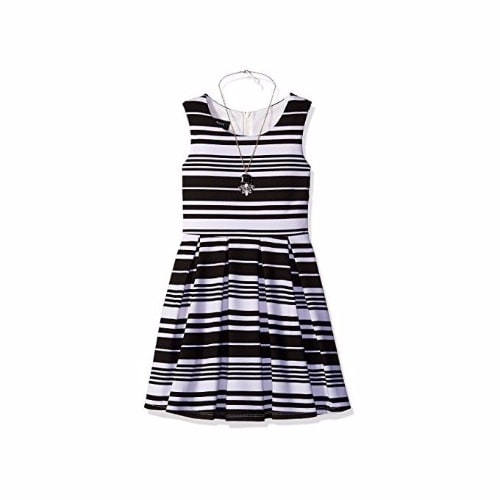 Stripe Knit Dress With Pleated Skirt
