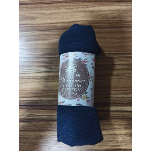 Plain Cotton Handmade Scarf - Navy Blue