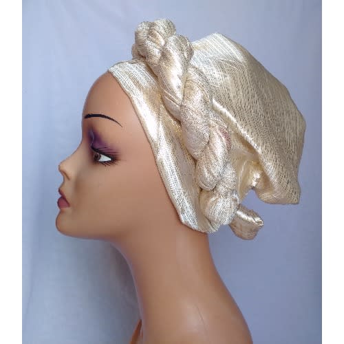 Plain Stylish Twist Design Turban Cap - Cream