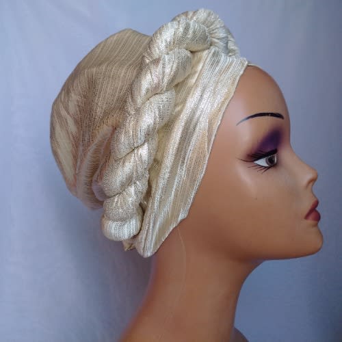Plain Stylish Twist Design Turban Cap - Cream